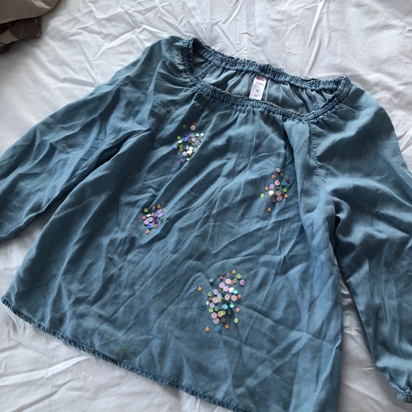 Justice Children’s Baby Blue Blouse with Rainbow Sequins - Size 14 - Picture 6 of 11